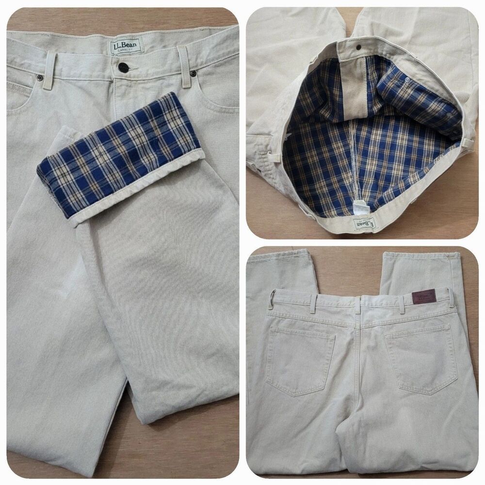 LL Bean Men's Double Fleece Lined Classic Fit Jeans Size 40x30 Mens Bleach